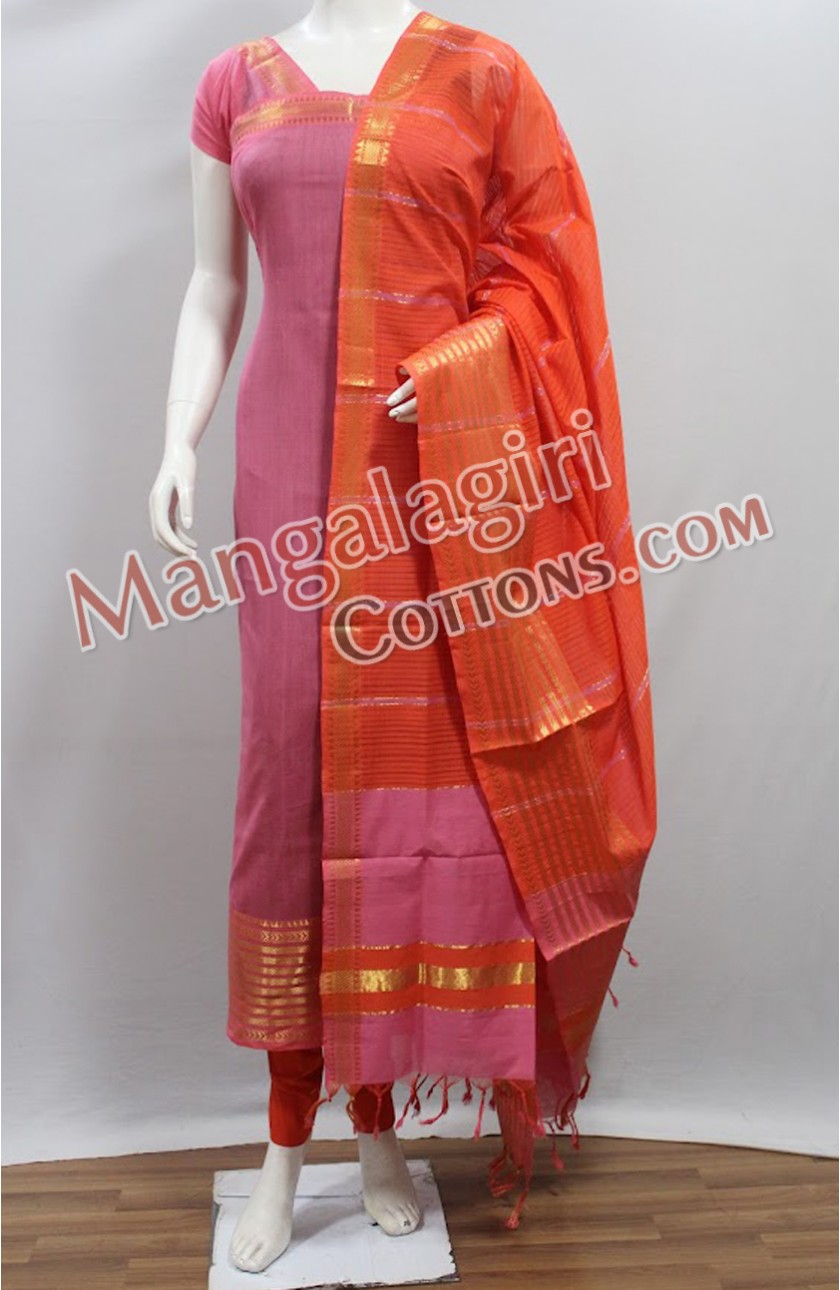 Orange - Handloom Cotton Mangalagiri 3pc Unstitched Dress Material 29