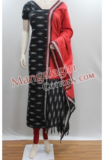 Black - 2pc Handloom Cotton Unstitched Mangalagiri Dress Material with Jewellery Set 03