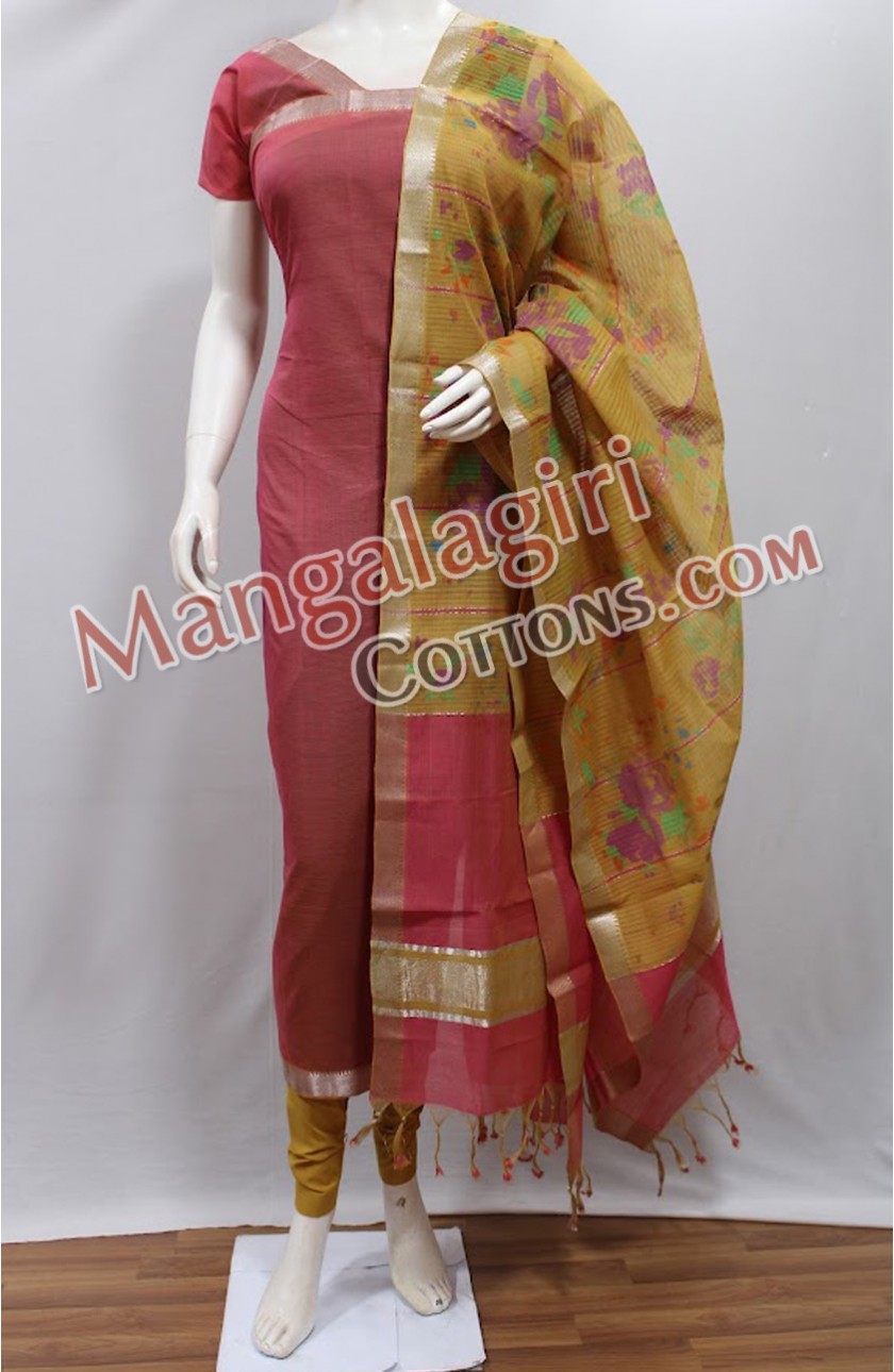 Mangalagiri Silk Cotton Thread Work 3pc Unstitched Dress Material Suit Set 31