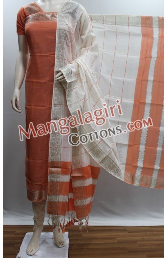 Orange - Handloom Cotton Mangalagiri 3pc Unstitched Dress Material 13
