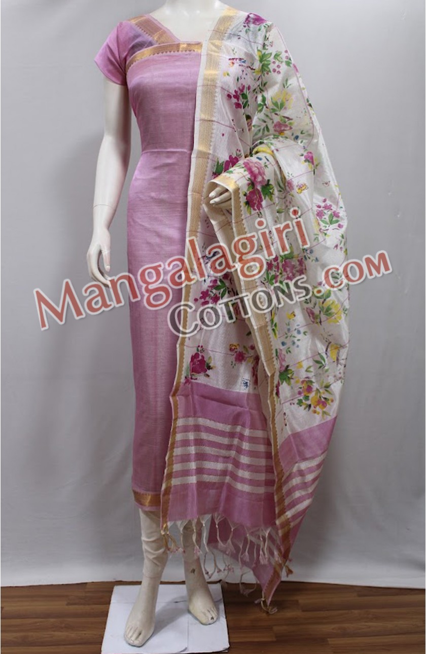 Orange - Handloom Cotton Mangalagiri 3pc Unstitched Dress Material 23