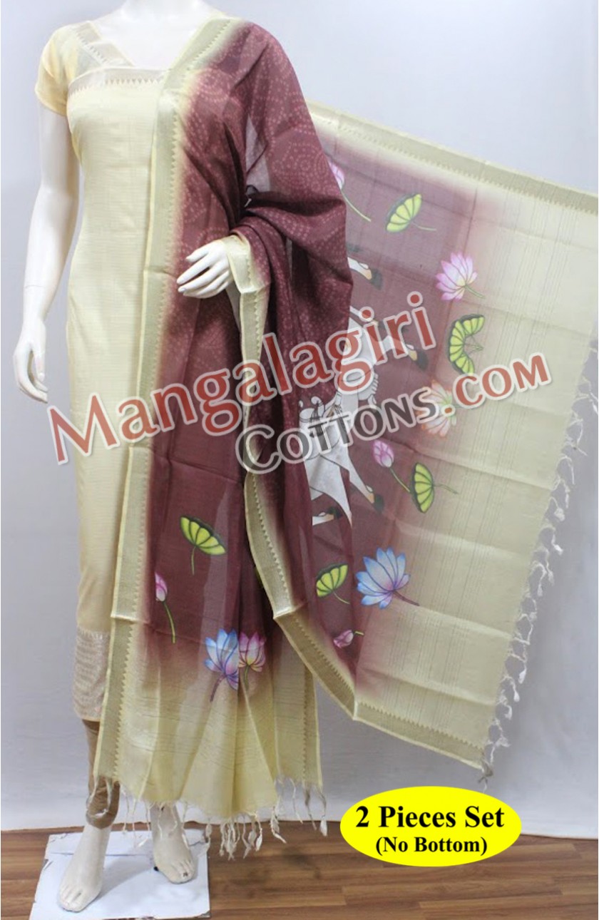 Sage Green Handloom Cotton Mangalagiri Dress Material with Dual Tone Zari Border and Forest Green Checks Dupatta main image 1